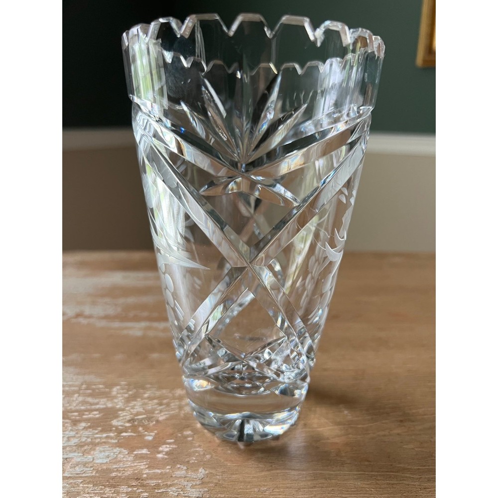 1960s Vintage German Lausitzer Lead Crystal Glass Flower Vase DD50 - Grape Leaf - Picture 2 of 5